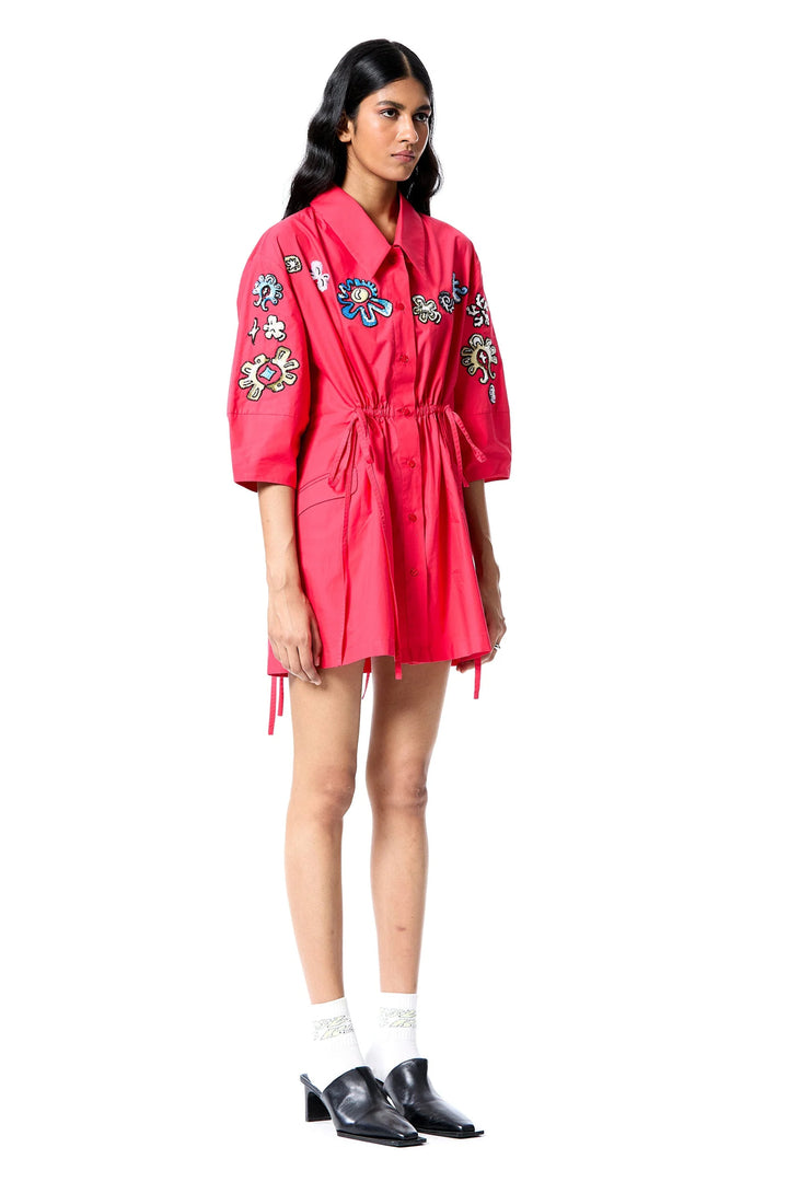 'Star Root' Shirt Dress - Red