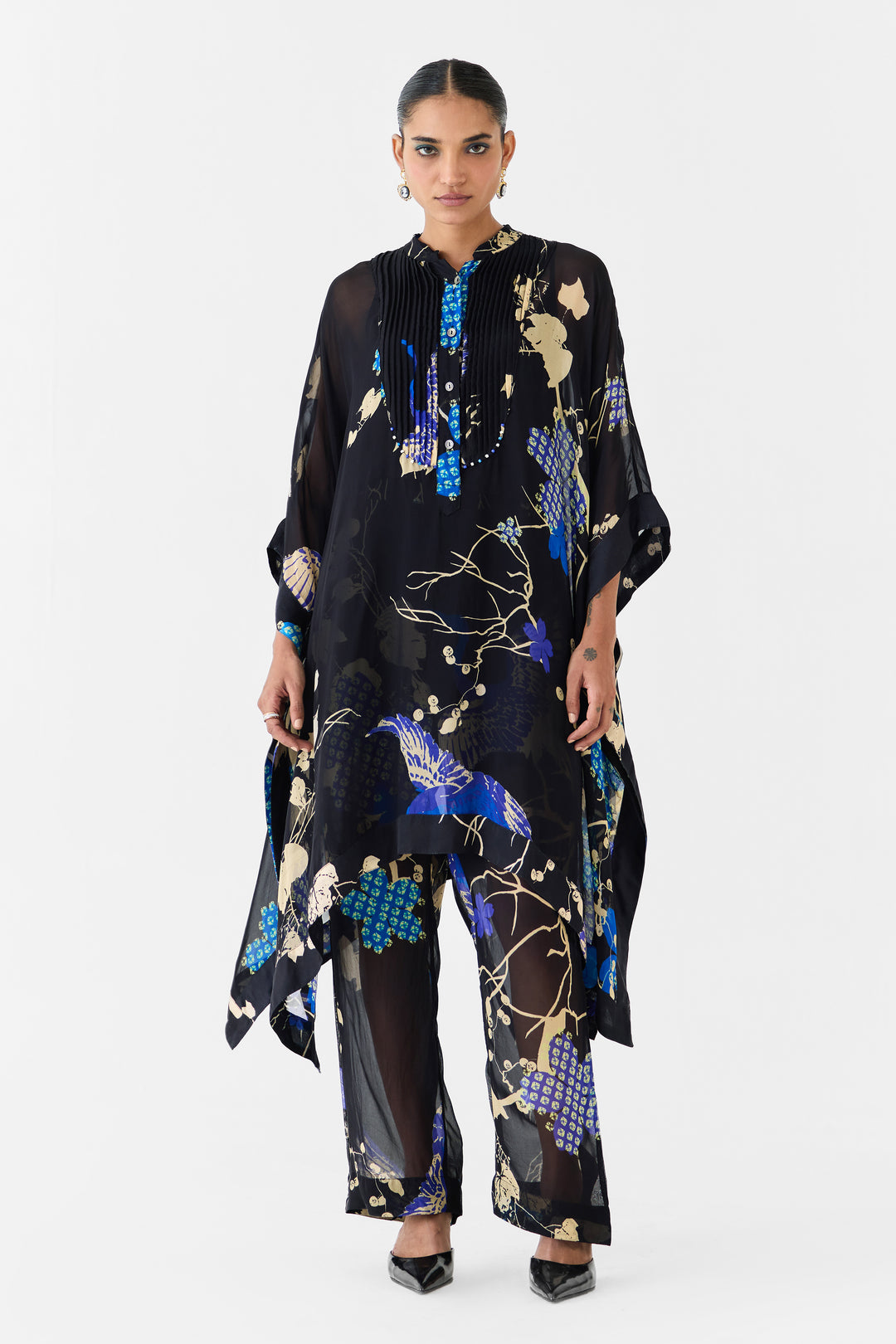 BLACK CRANE ORGANZA KIMONO & PANTS CO-ORD