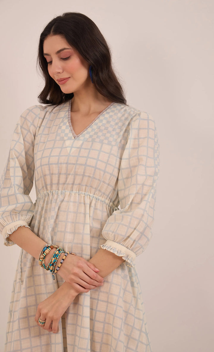 Sheen: Cotton Check Midi Dress V-Neck