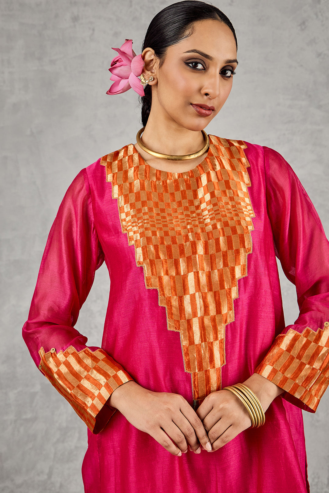 Hot Pink/Orange Patch Kurta Set