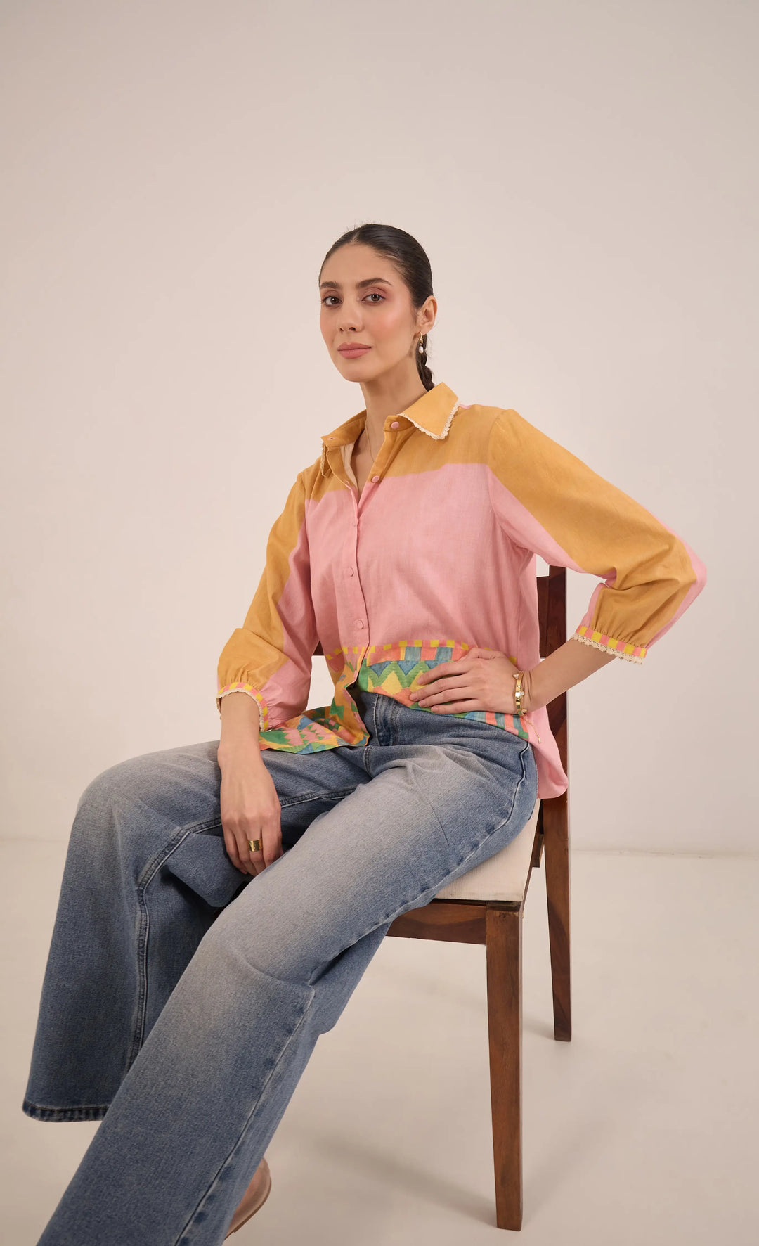 Kahwa: Cotton Color Block Shirt