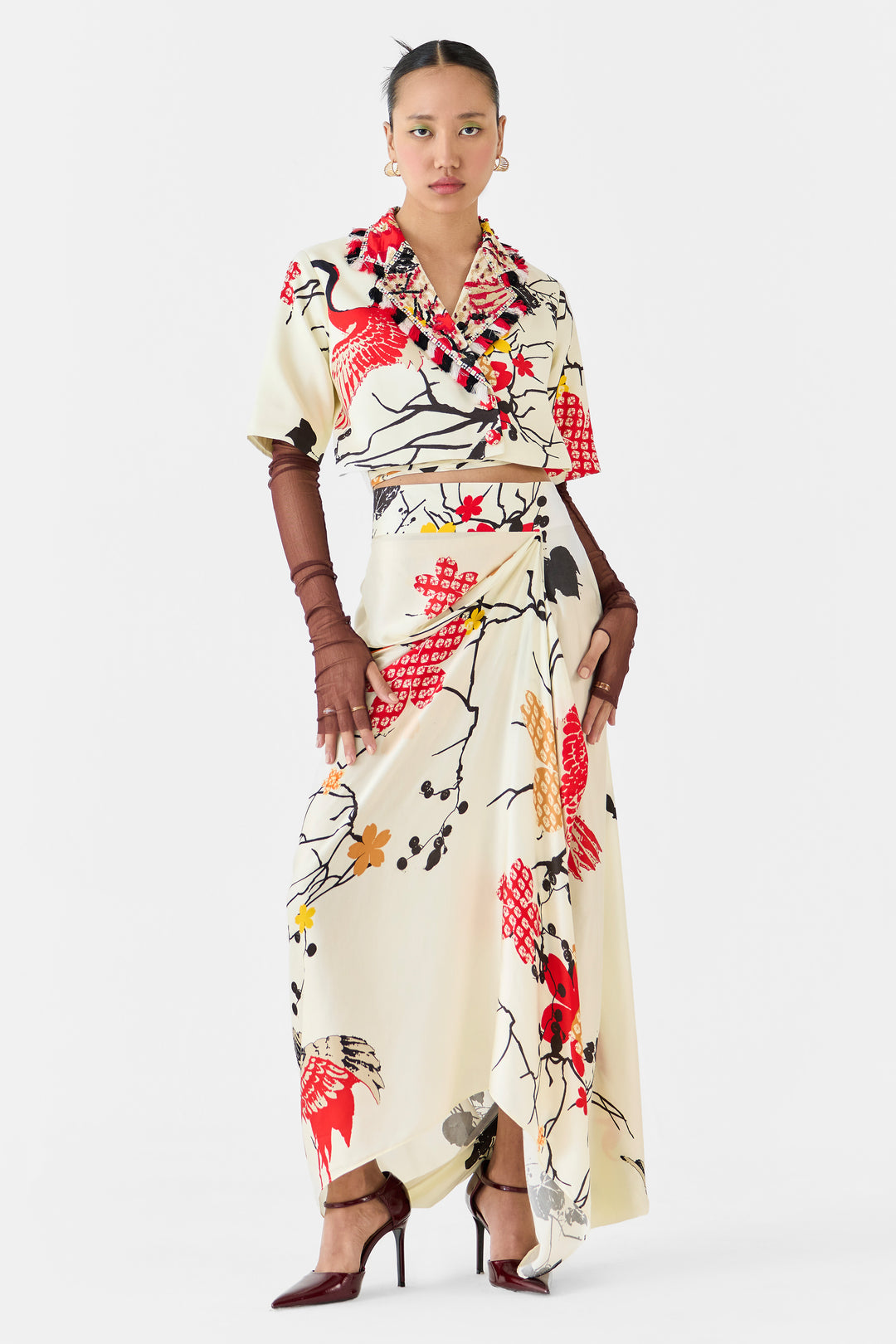 RED CRANE  BLAZER & DRAPED SKIRT CO-ORD