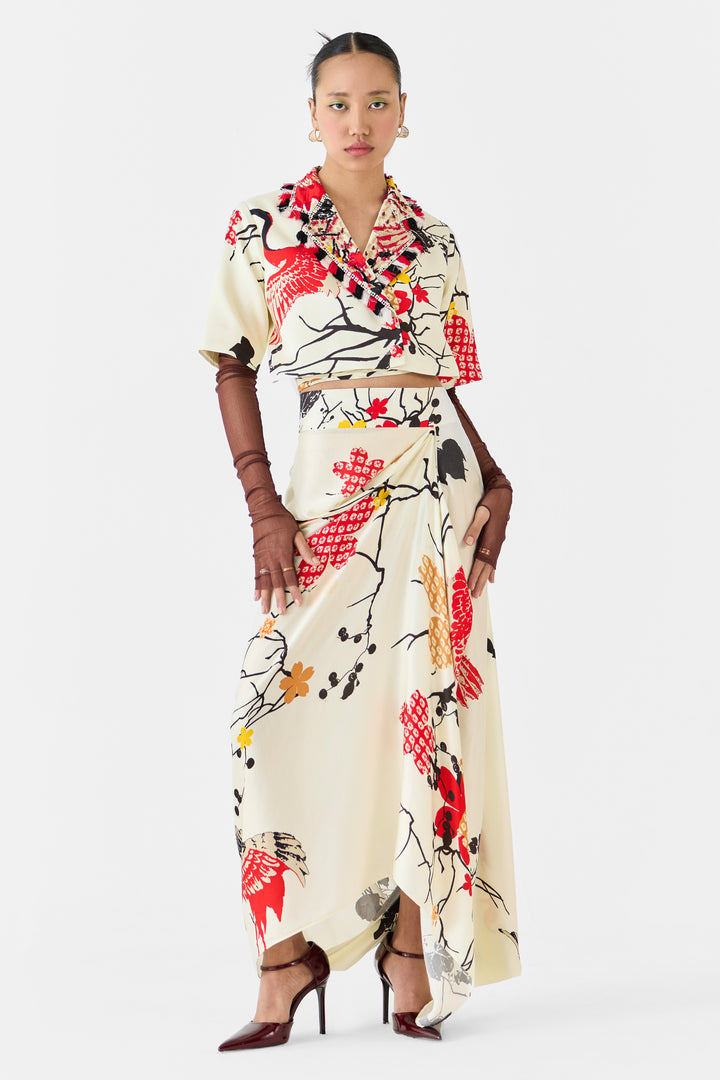 RED CRANE  BLAZER & DRAPED SKIRT CO-ORD