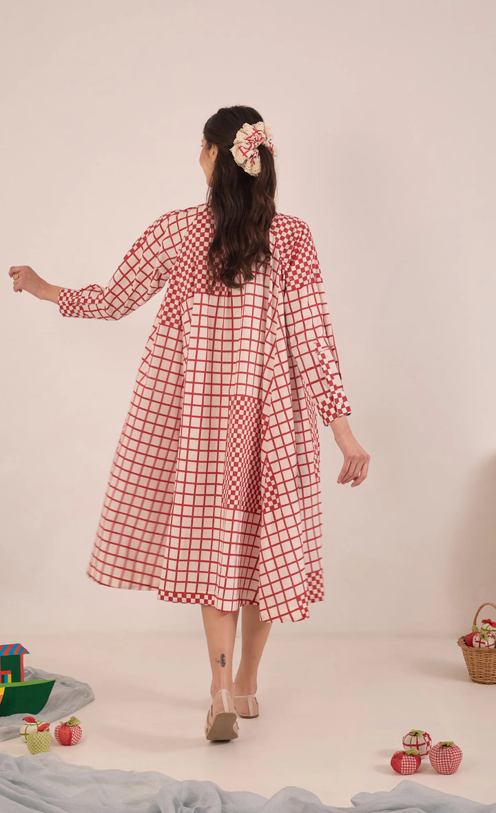 Aarol: Cotton Check Midi Dress
