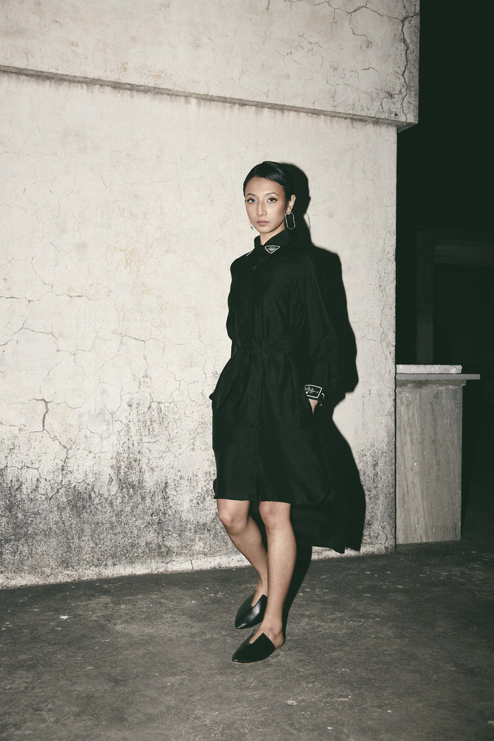 Black canvas shirt dress