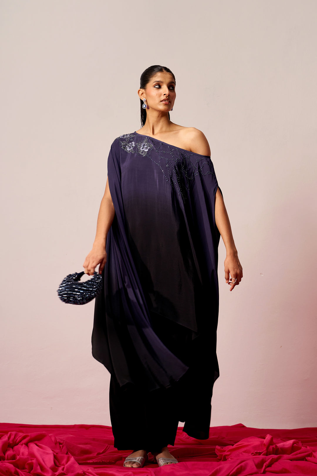 One Shoulder Kaftan Coord Set - Ash