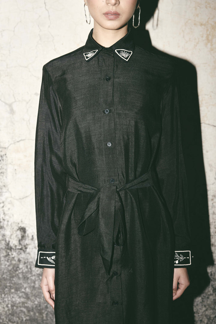 Black canvas shirt dress