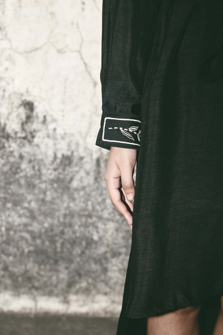 Black canvas shirt dress