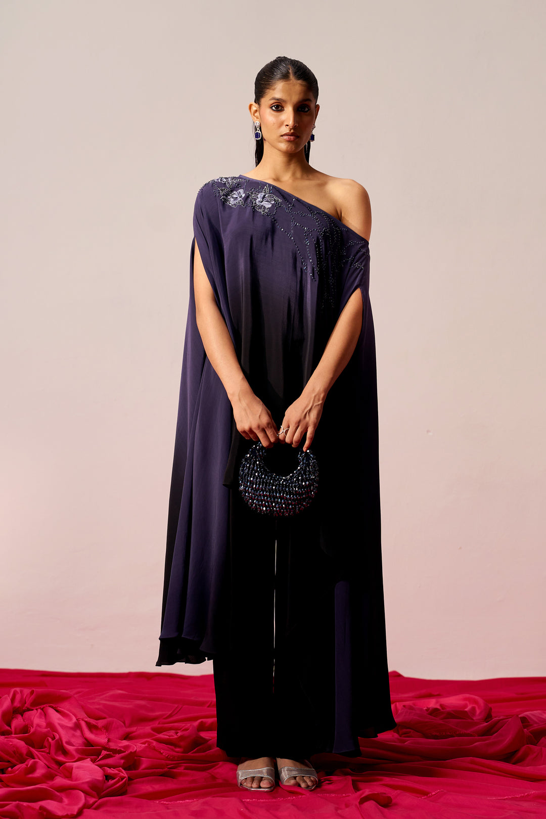 One Shoulder Kaftan Coord Set - Ash