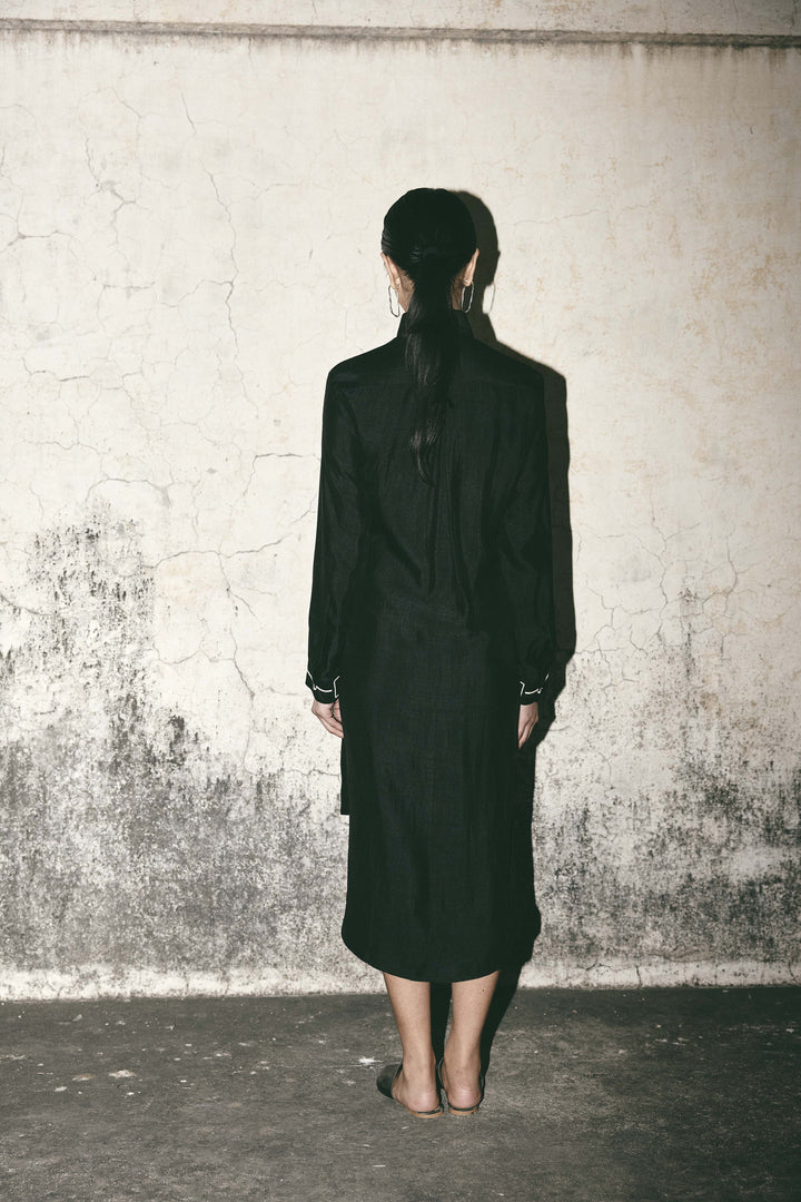 Black canvas shirt dress