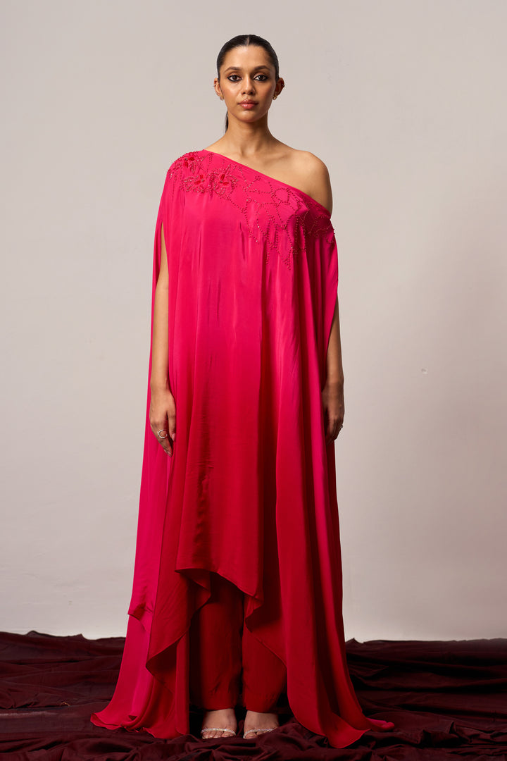 One Shoulder Kaftan Coord Set - Rose
