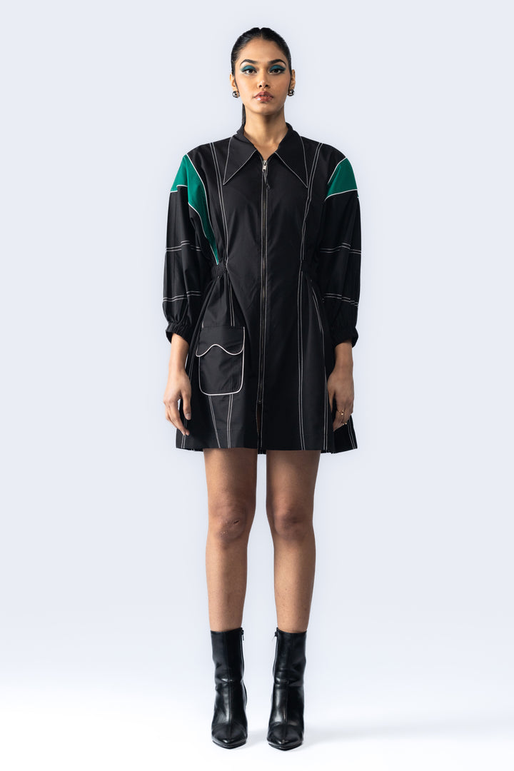 Colour blocking dress - Black/Green