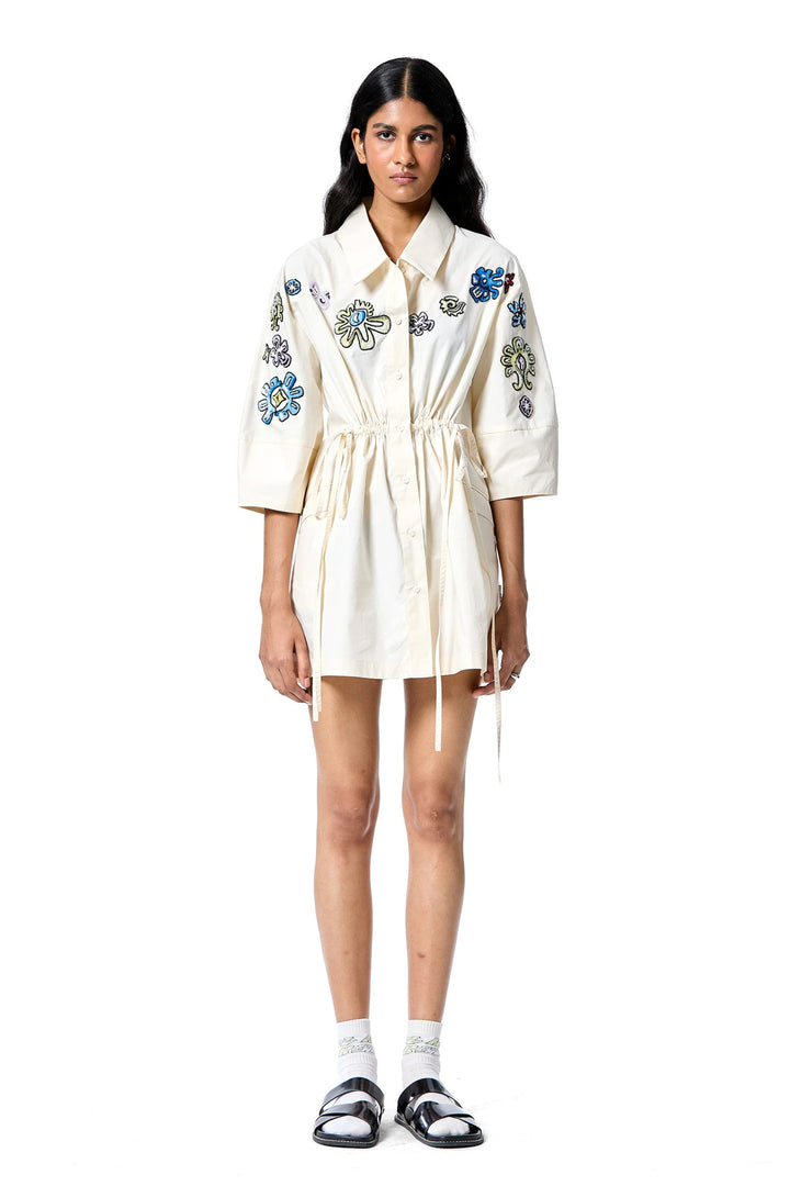 'Star Root' Shirt Dress - White