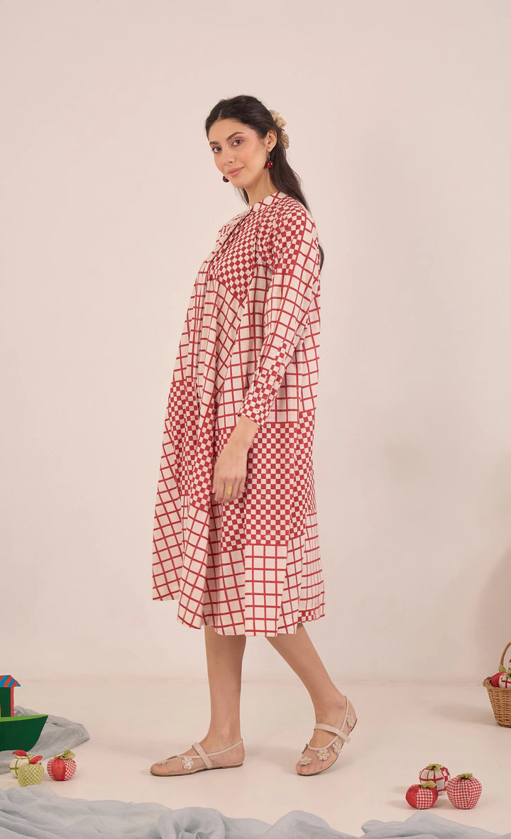 Aarol: Cotton Check Midi Dress