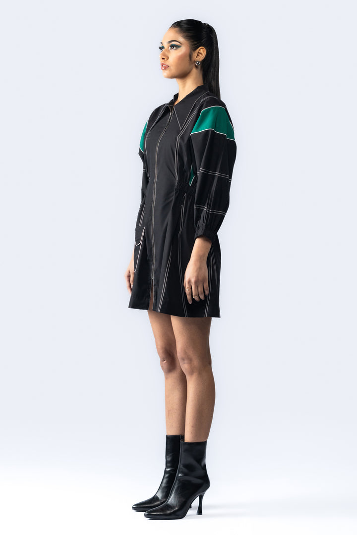 Colour blocking dress - Black/Green