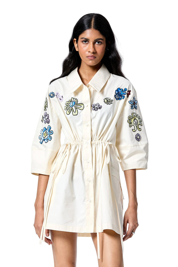 'Star Root' Shirt Dress - White