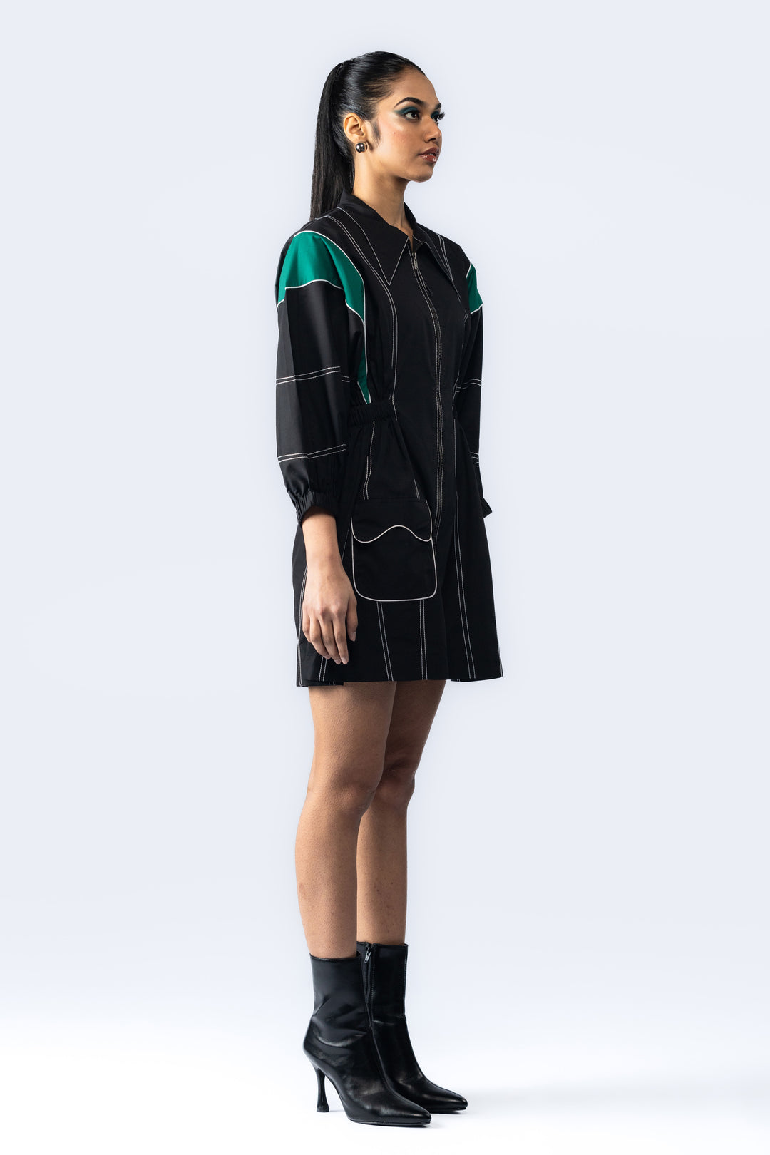 Colour blocking dress - Black/Green