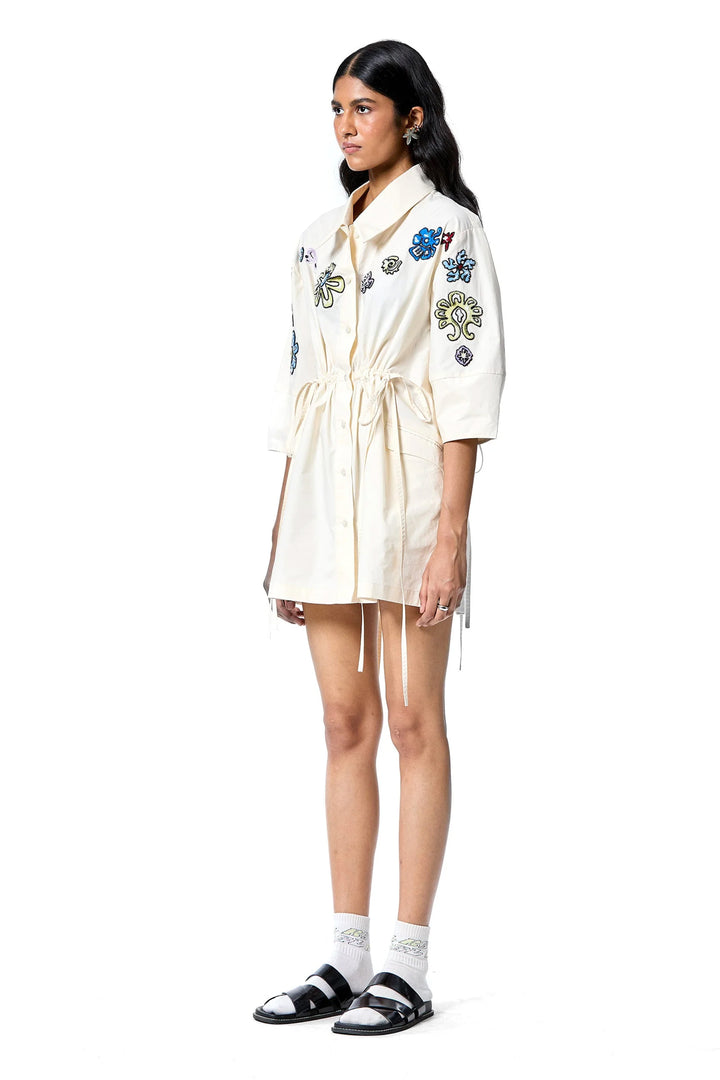 'Star Root' Shirt Dress - White
