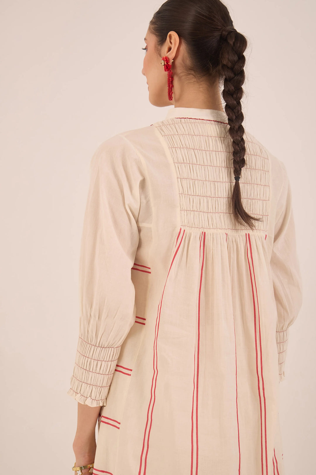 Zoon: Cotton Ivory Bead Stripe Kurta Set