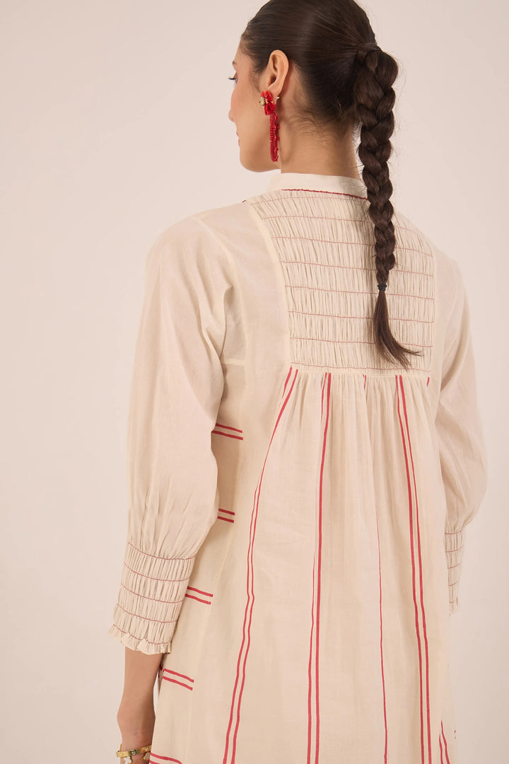 Zoon: Cotton Ivory Bead Stripe Kurta Set