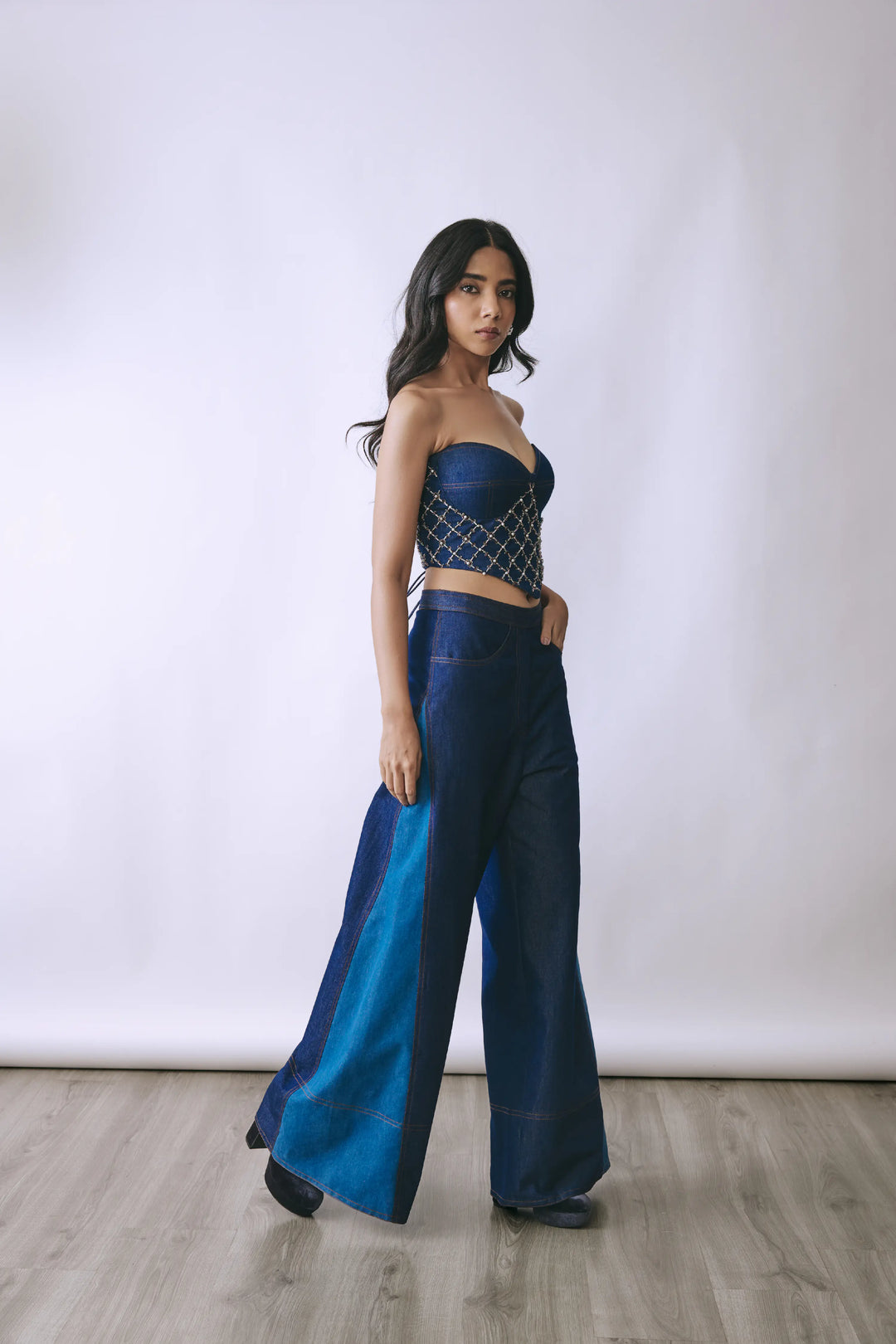 Pearl Embellished Denim Co-Ord Set