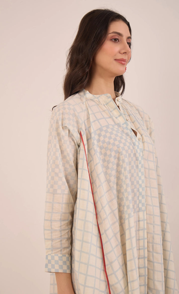 Sheen: Cotton Blue Check Midi Dress