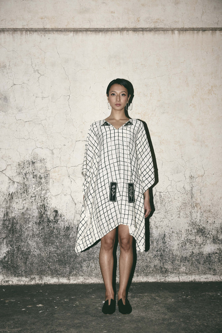 Grid kaftan dress