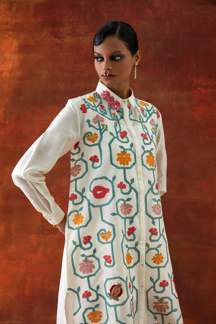 Emb Shirt With Inner And Pants Ivory