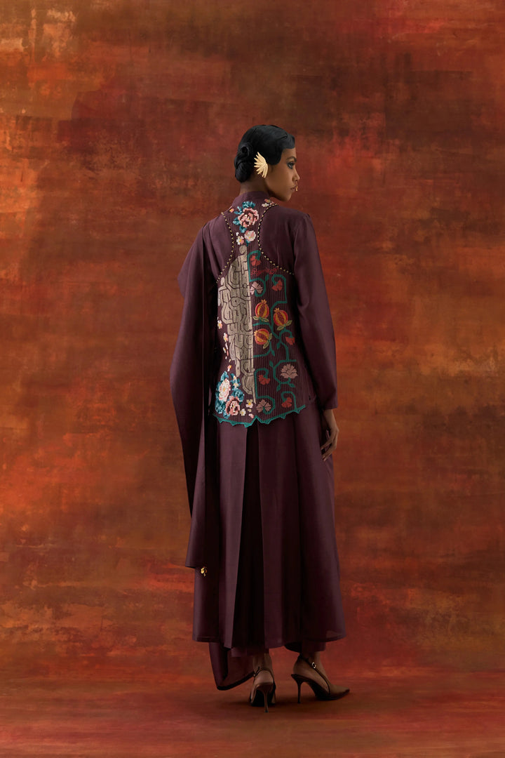 Angrakha Style Jacket With Zippered Kurta And Pants