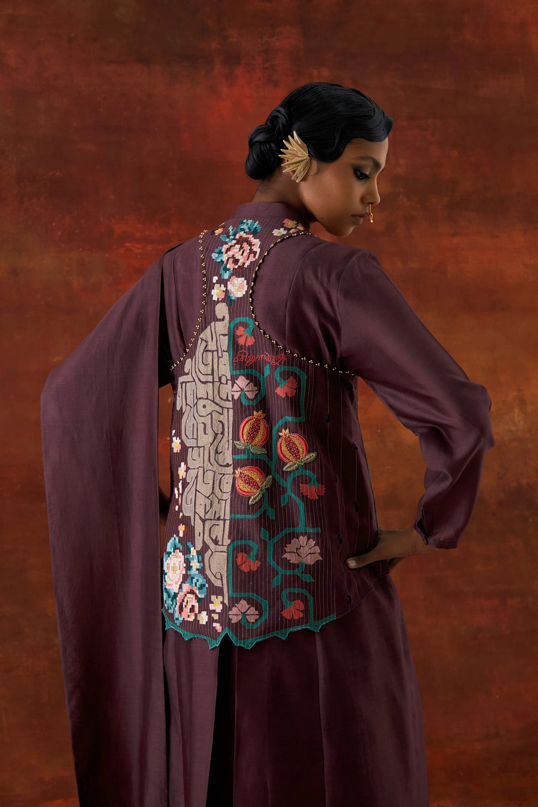 Angrakha Style Jacket With Zippered Kurta And Pants