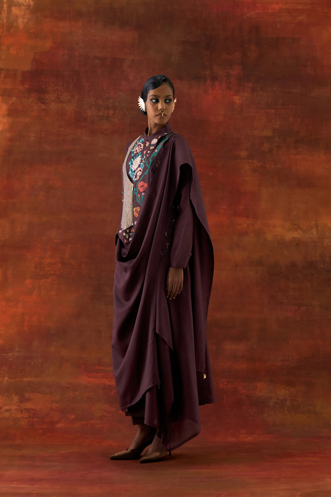 Angrakha Style Jacket With Zippered Kurta And Pants