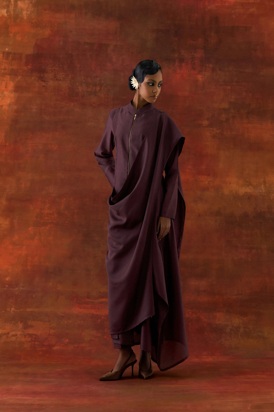 Angrakha Style Jacket With Zippered Kurta And Pants