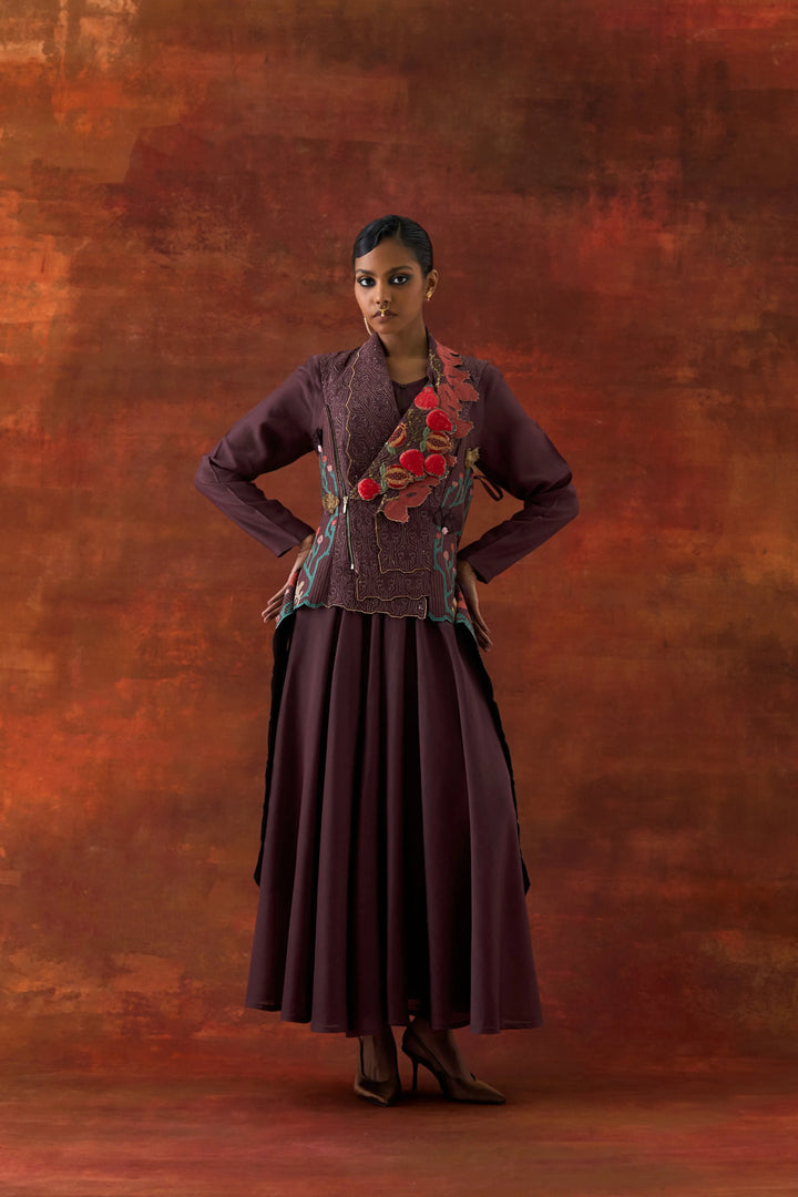 Pomogranate Double Lapel Jacket With Anarkali