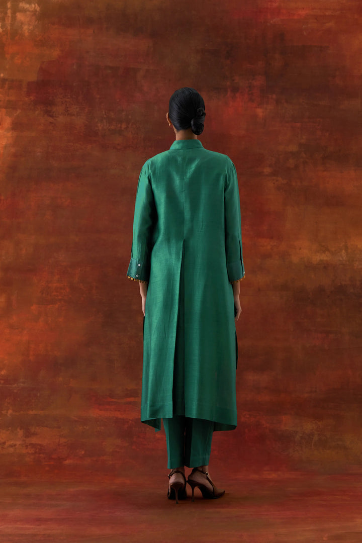 Pleated Shirt With Pants Teal