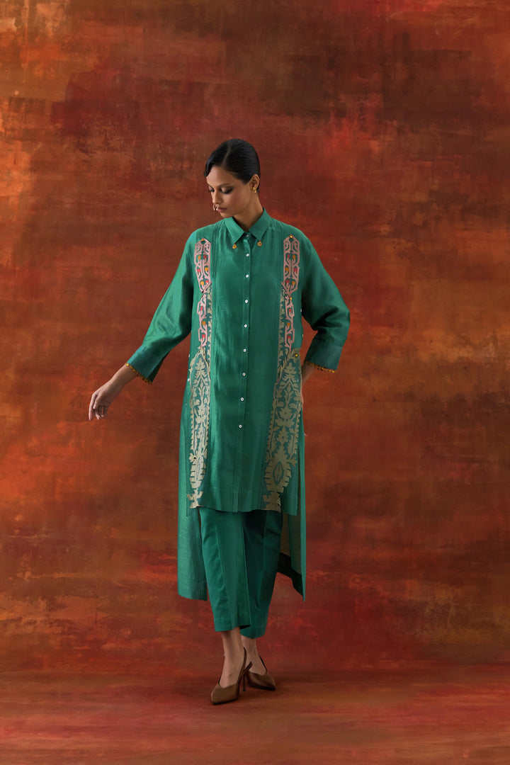 Pleated Shirt With Pants Teal