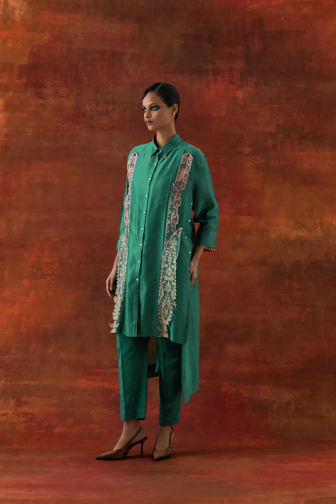 Pleated Shirt With Pants Teal