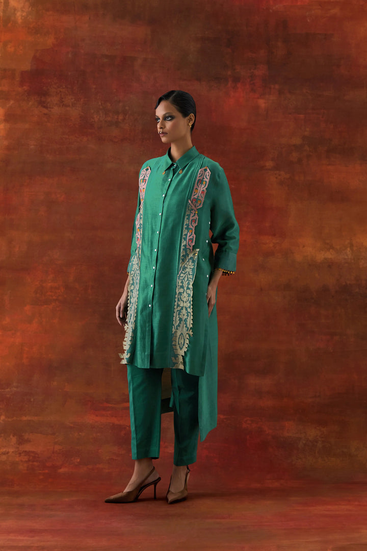 Pleated Shirt With Pants Teal