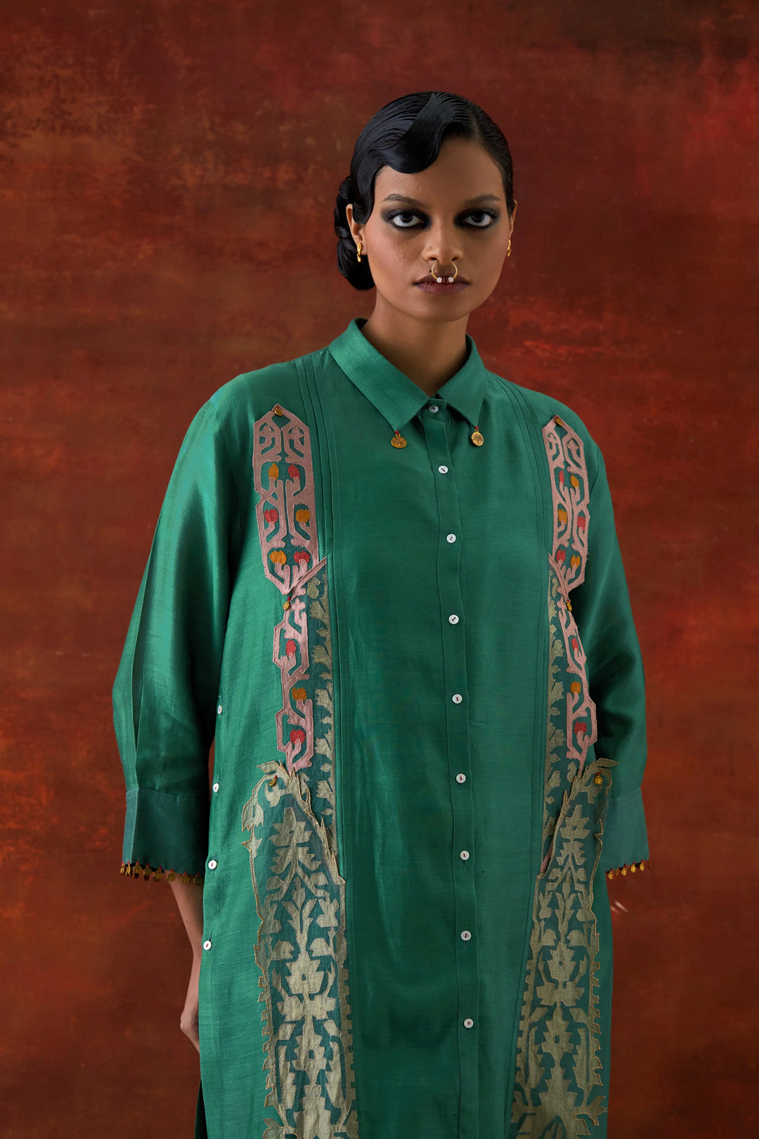 Pleated Shirt With Pants Teal