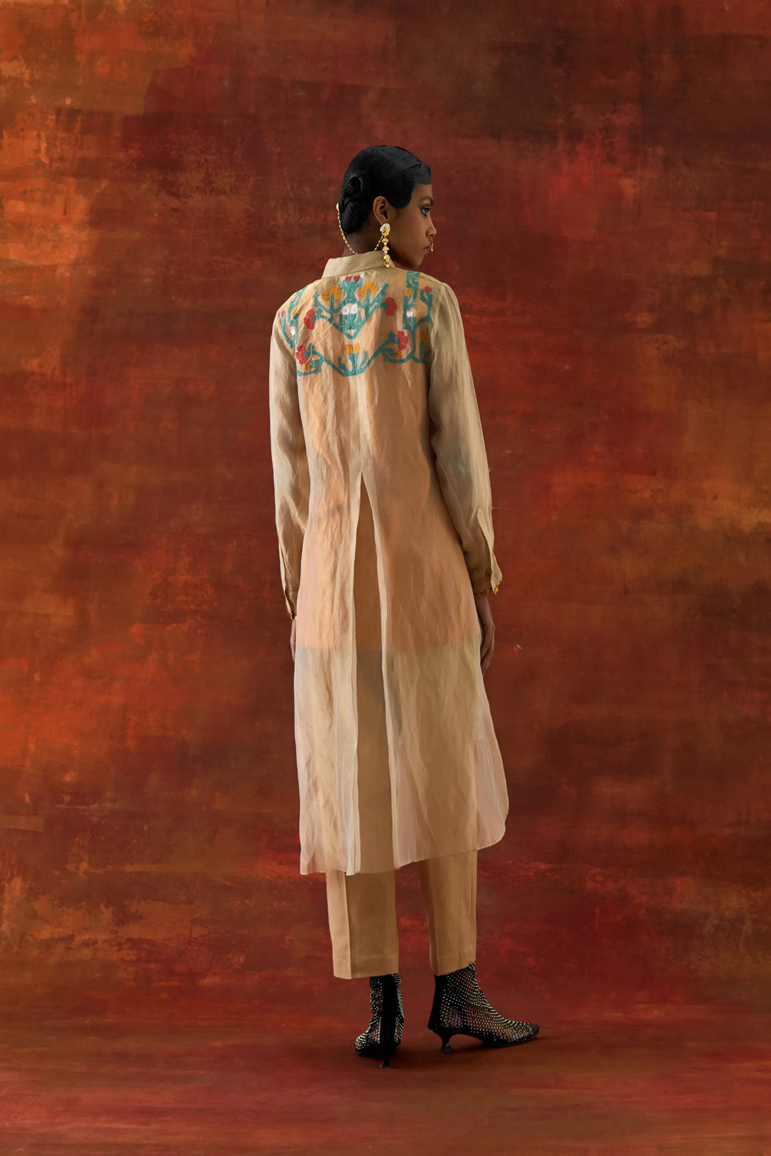 Emb Gold Tissue Shirt With Inner And Pants