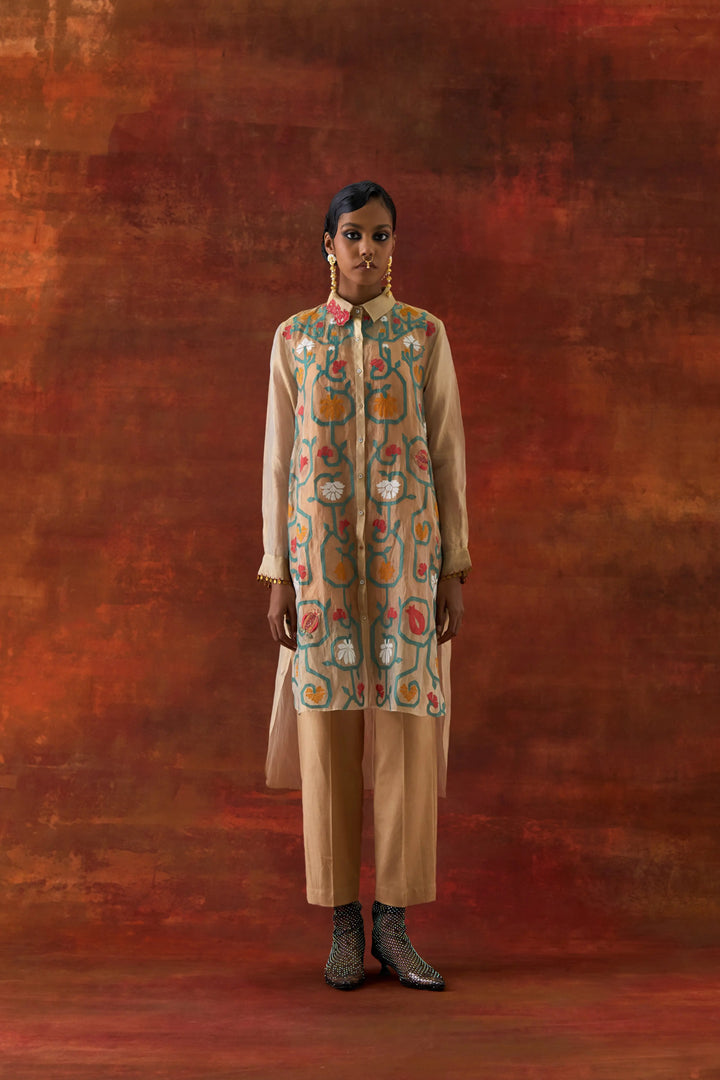 Emb Gold Tissue Shirt With Inner And Pants