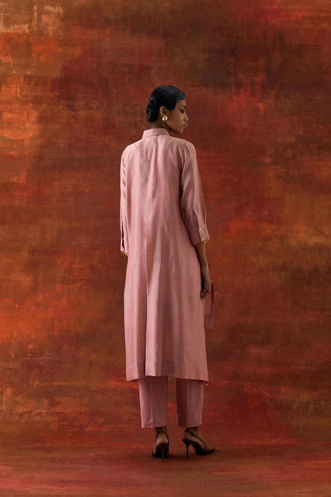 Pleated Shirt With Pants Old Rose