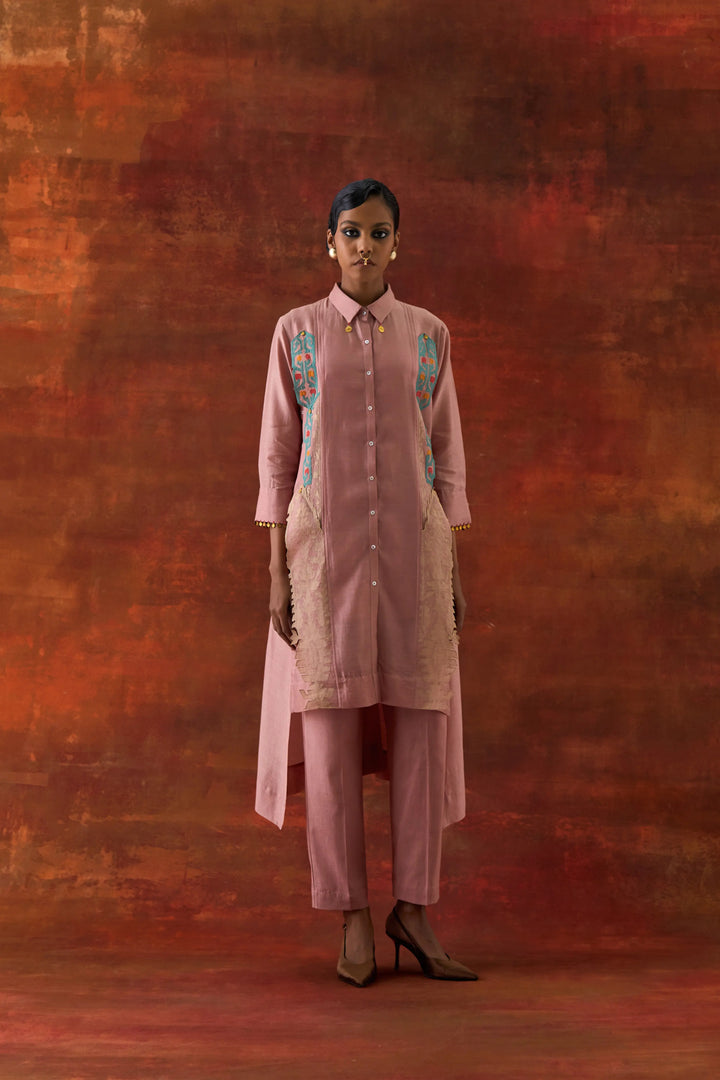 Pleated Shirt With Pants Old Rose