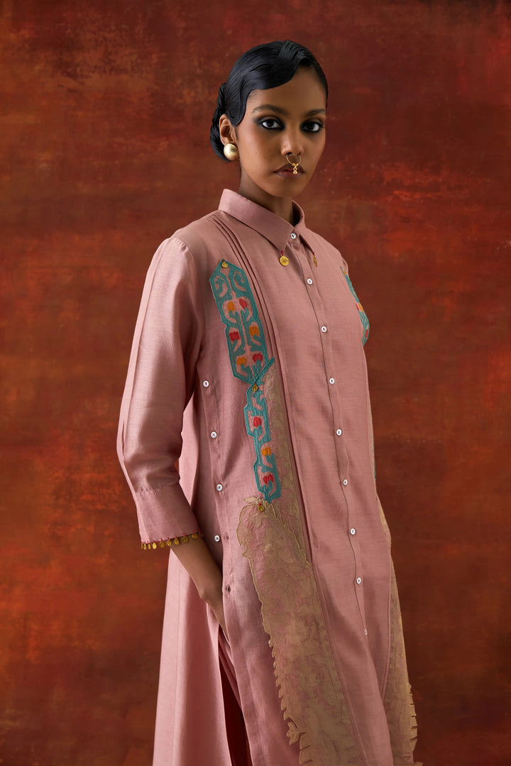 Pleated Shirt With Pants Old Rose