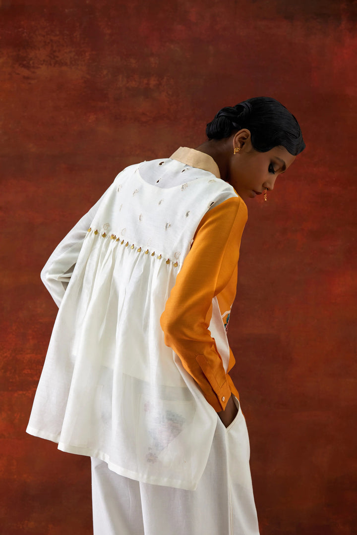 Emb Tri Color Shirt With Flared Pants