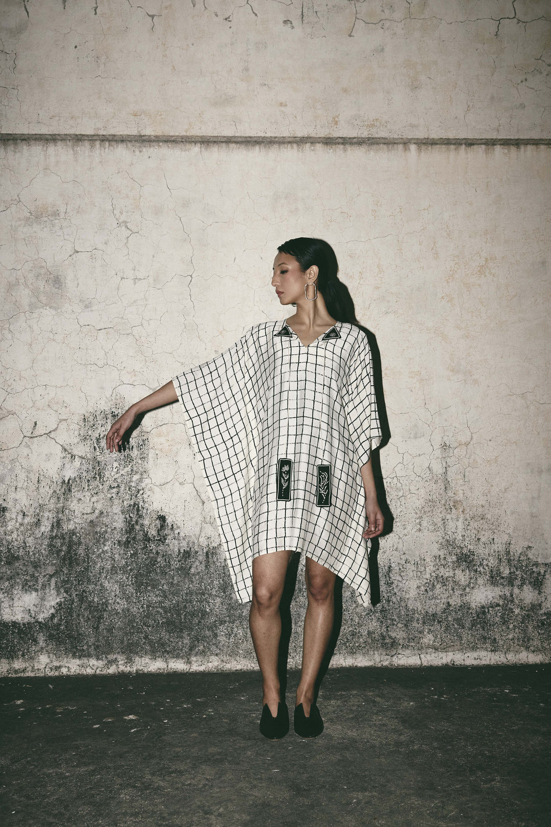Grid kaftan dress