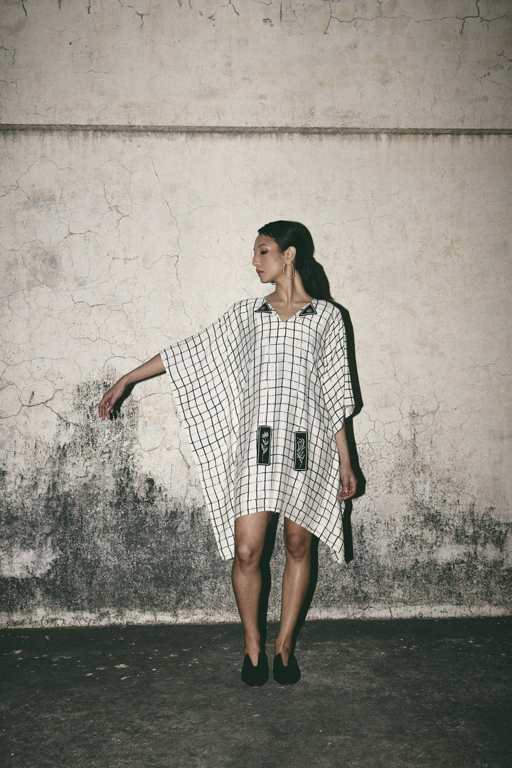 Grid kaftan dress