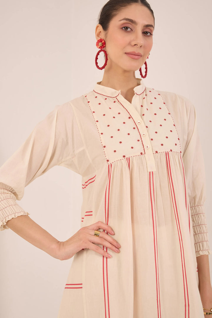 Zoon: Cotton Ivory Bead Stripe Kurta Set