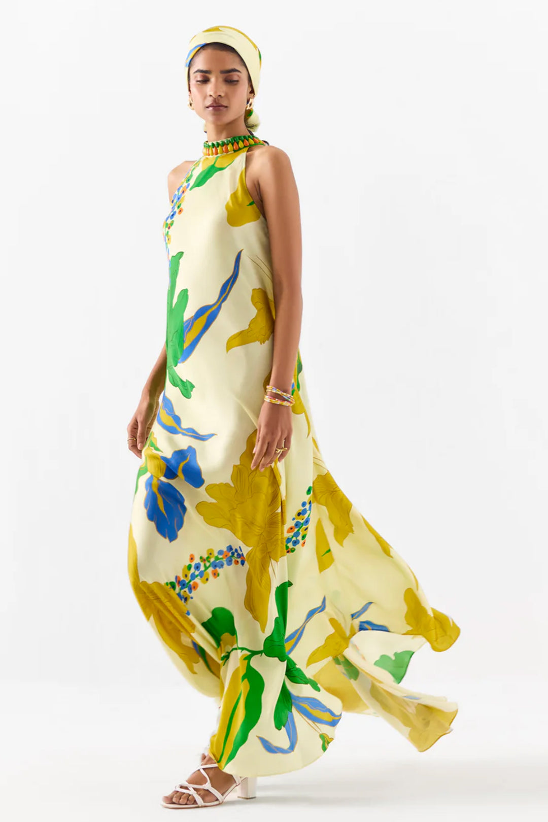 YELLOW ROSE HALTER DRESS