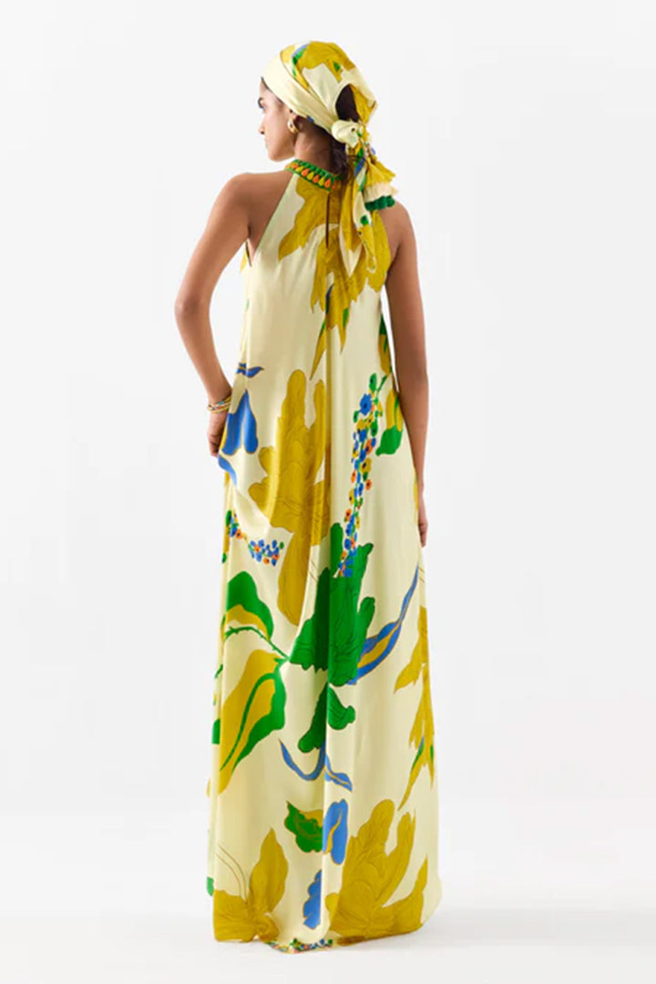 YELLOW ROSE HALTER DRESS