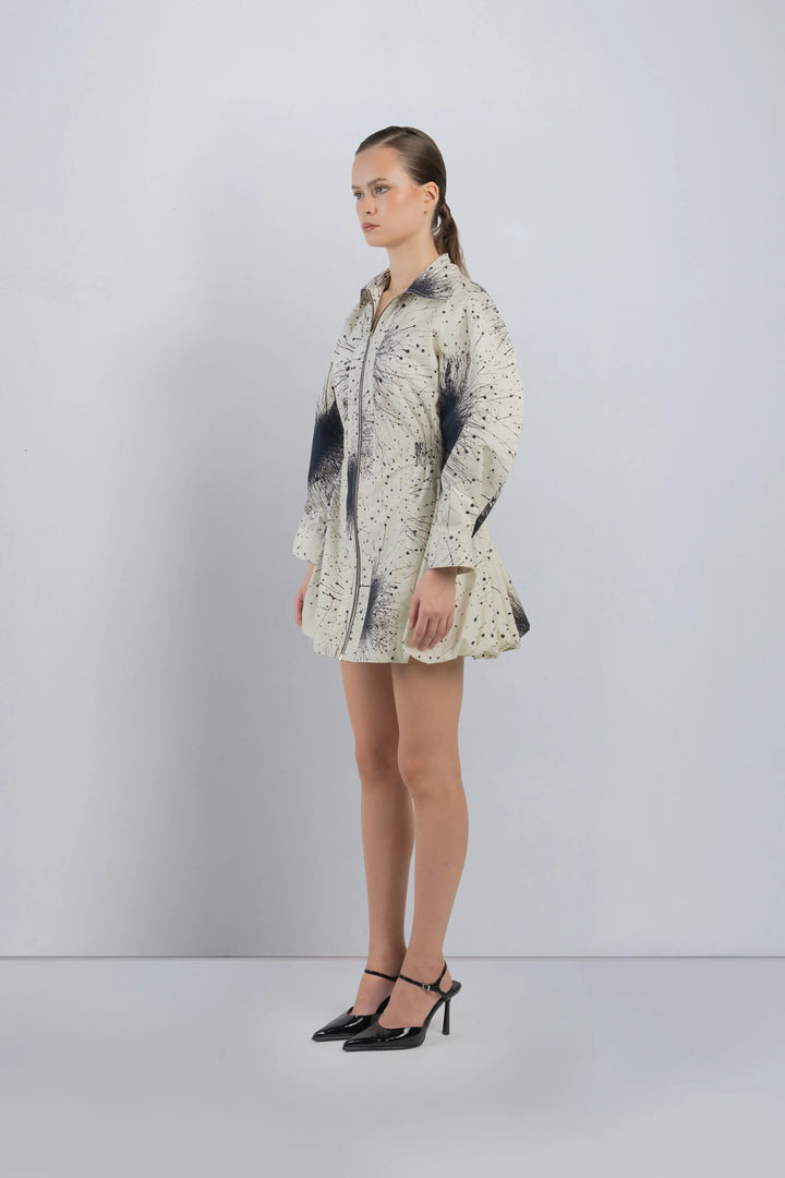 Bubble Hem Dress in Splatter Print